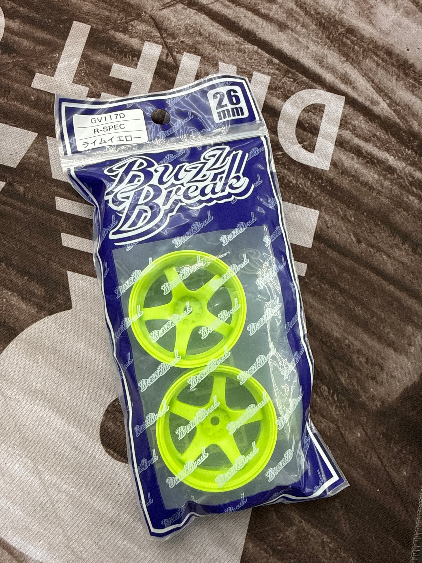 R-SPEC GOKUTAN VALINO GV117D 26MM (7 OFFSET - LIME YELLOW) (2 PACK) 1/10 RIMS WHEEL [BUZZ BREAK X OVERDOSE] BB-RW-027