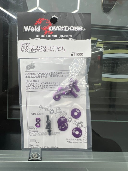 Aluminum One Piece Axle Shaft Type-2 (For OD/RWD) 7mm 5mm (RED PURPLE BLACK) [Overdose]